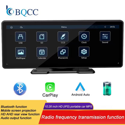 10.26 Inch Portable MP5 Multimedia Video Player Android Auto Wireless Carplay Screen HD Rear Reversing Camera Car Radio